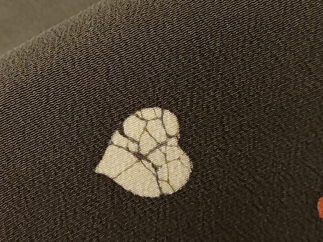 平和屋着物●全通柄九寸名古屋帯　一珍染め　クローバー　黒地　鬼しぼ縮緬　正絹　逸品　CABE3650dy
