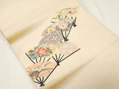 平和屋着物●爪掻き本綴れ　八寸名古屋帯　扇面花文　金糸　正絹　逸品　CABE3651dy