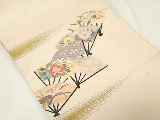 平和屋着物●爪掻き本綴れ　八寸名古屋帯　扇面花文　金糸　正絹　逸品　CABE3651dy