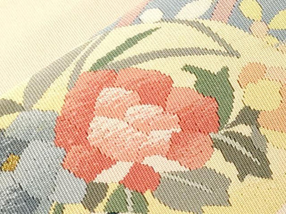 平和屋着物●爪掻き本綴れ　八寸名古屋帯　扇面花文　金糸　正絹　逸品　CABE3651dy