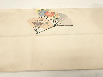 平和屋着物●爪掻き本綴れ　八寸名古屋帯　扇面花文　金糸　正絹　逸品　CABE3651dy