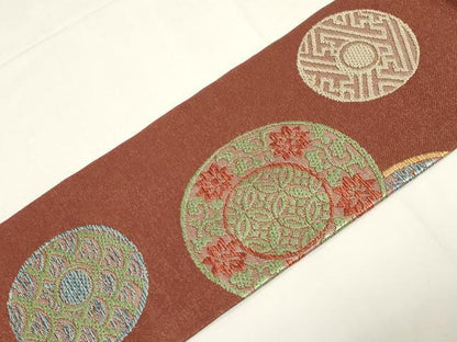 平和屋着物●西陣　川島織物　九寸名古屋帯　唐織　草花丸文　金通し地　正絹　逸品　CABE3653dy