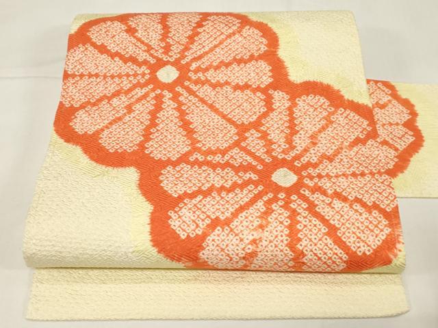 平和屋着物●名門　藤娘きぬたや・総絞り　九寸名古屋帯　舞花文　正絹　逸品　CABE3656dy