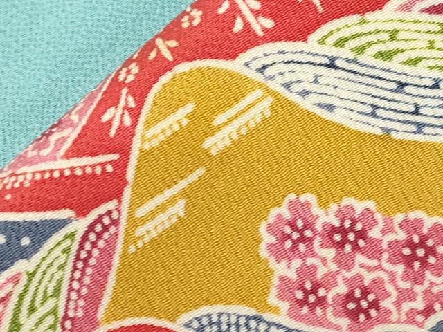 平和屋着物●九寸名古屋帯　型染め　雪輪草花文　鬼しぼ縮緬　正絹　逸品　CABE3659dy