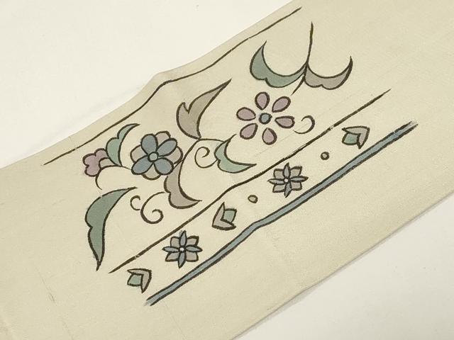 平和屋着物●九寸名古屋帯　作家物　紬地　草花間道　正絹　逸品　CABE3662dy