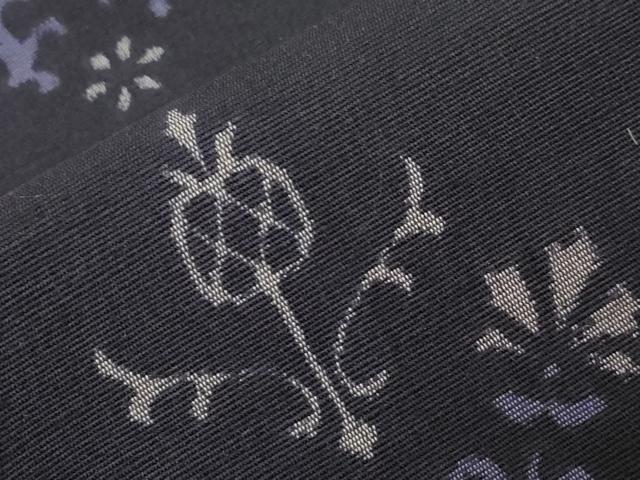 平和屋着物●八寸名古屋帯　紬地　草花文　正絹　逸品　CABE3666dy