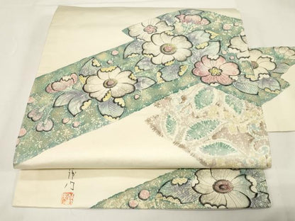 平和屋着物●九寸名古屋帯　作家物　辻が花　引箔　正絹　逸品　CABE3668dy