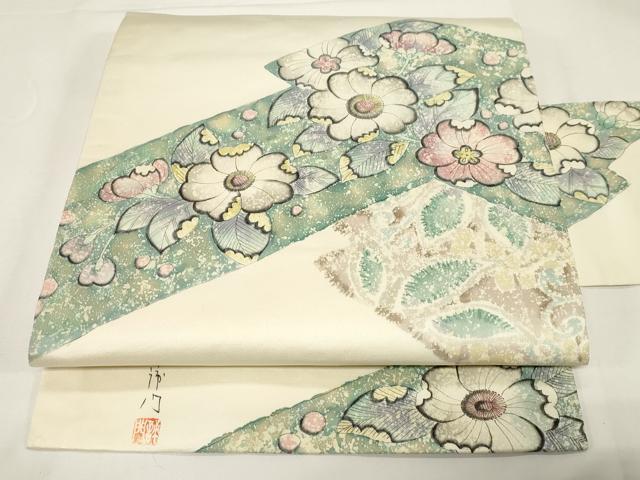 平和屋着物●九寸名古屋帯　作家物　辻が花　引箔　正絹　逸品　CABE3668dy