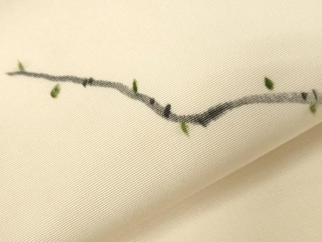 平和屋着物●塩瀬　九寸名古屋帯　作家物　手描き　草花文　正絹　逸品　CABE3669dy
