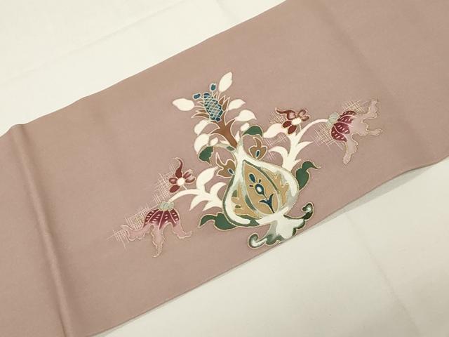 平和屋着物●塩瀬　九寸名古屋帯　花鳥文　金彩　正絹　逸品　CABE3675dy