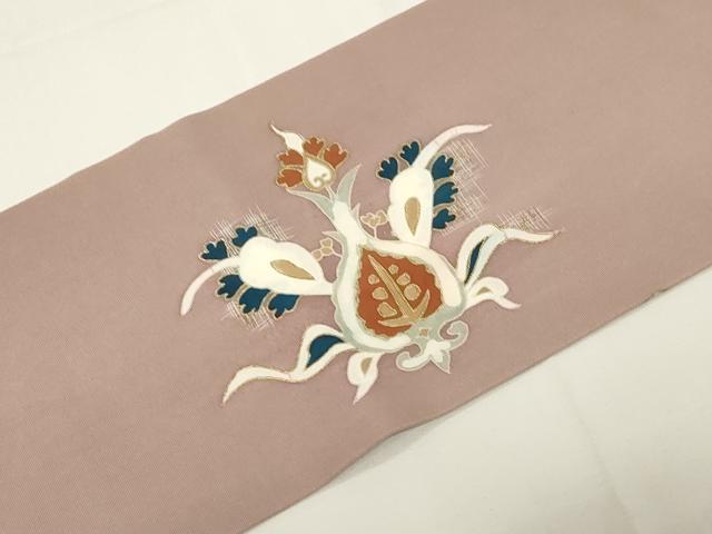 平和屋着物●塩瀬　九寸名古屋帯　花鳥文　金彩　正絹　逸品　CABE3675dy