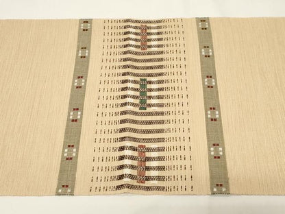 平和屋着物●八寸名古屋帯　紬地　花織　格子柄　正絹　逸品　CABE3679dy