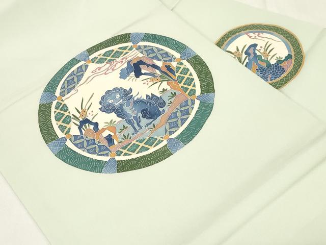 平和屋着物●本加賀友禅作家　押田正義　塩瀬　九寸名古屋帯　唐獅子花丸文　正絹　逸品　CABE3682dy