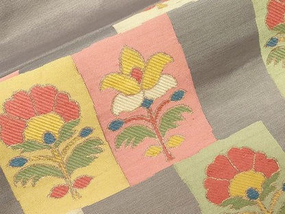 平和屋着物●洛風林　工芸帯地　九寸名古屋帯　草花文　金糸　正絹　逸品　CABE3684dy