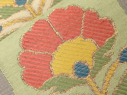 平和屋着物●洛風林　工芸帯地　九寸名古屋帯　草花文　金糸　正絹　逸品　CABE3684dy