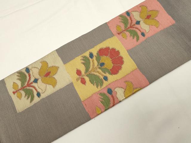 平和屋着物●洛風林　工芸帯地　九寸名古屋帯　草花文　金糸　正絹　逸品　CABE3684dy