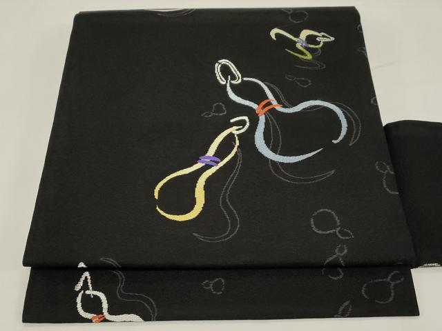 平和屋着物●九寸名古屋帯　瓢箪　黒地　正絹　逸品　未使用　CABE3686dy
