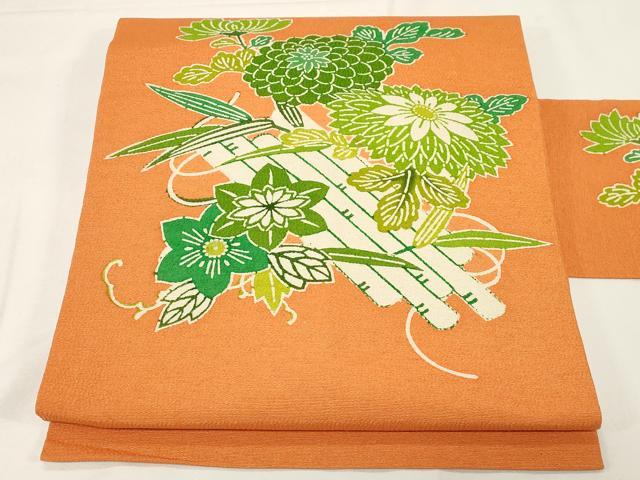 平和屋着物●九寸名古屋帯　型染め　花筏文　鬼しぼ縮緬　逸品　CABE3688dy