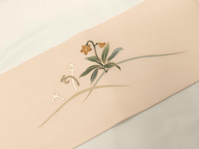 平和屋着物●塩瀬　九寸名古屋帯　草花文　金彩　正絹　逸品　CABE3690dy