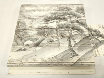 平和屋着物●九寸名古屋帯　作家物　手描き　髭紬　枝松文　正絹　逸品　CABE3691dy