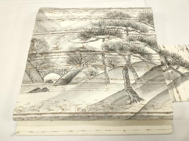 平和屋着物●九寸名古屋帯　作家物　手描き　髭紬　枝松文　正絹　逸品　CABE3691dy