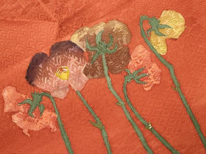 平和屋着物●宮脇綾子　九寸名古屋帯　ちくし民芸染　草花文　正絹　逸品　CABE3695dy