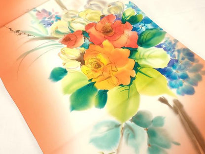 平和屋着物●塩瀬　九寸開き名古屋帯　作家物　手描き　草花文　正絹　逸品　CABE3696dy