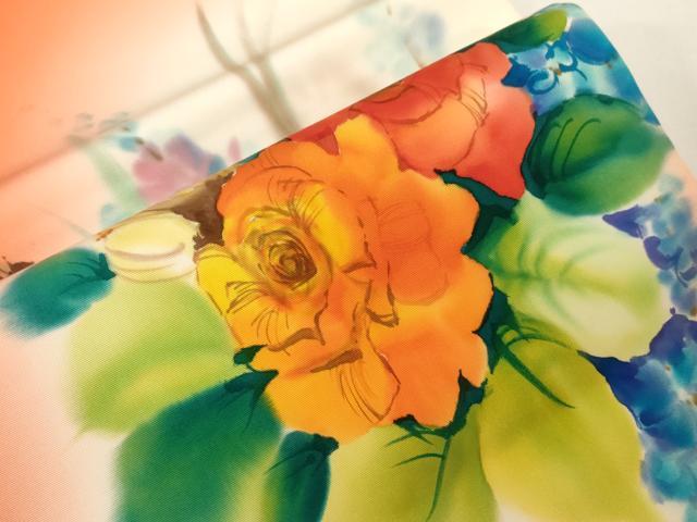 平和屋着物●塩瀬　九寸開き名古屋帯　作家物　手描き　草花文　正絹　逸品　CABE3696dy