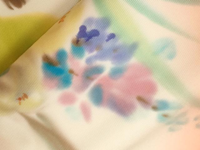 平和屋着物●塩瀬　九寸開き名古屋帯　作家物　手描き　草花文　正絹　逸品　CABE3696dy
