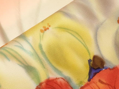 平和屋着物●塩瀬　九寸開き名古屋帯　作家物　手描き　草花文　正絹　逸品　CABE3696dy