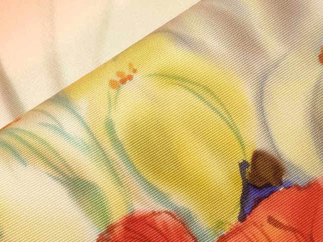 平和屋着物●塩瀬　九寸開き名古屋帯　作家物　手描き　草花文　正絹　逸品　CABE3696dy