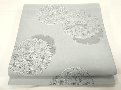 平和屋着物●爪掻き本綴れ　八寸名古屋帯　雪輪草花文　正絹　逸品　CABE3698dy