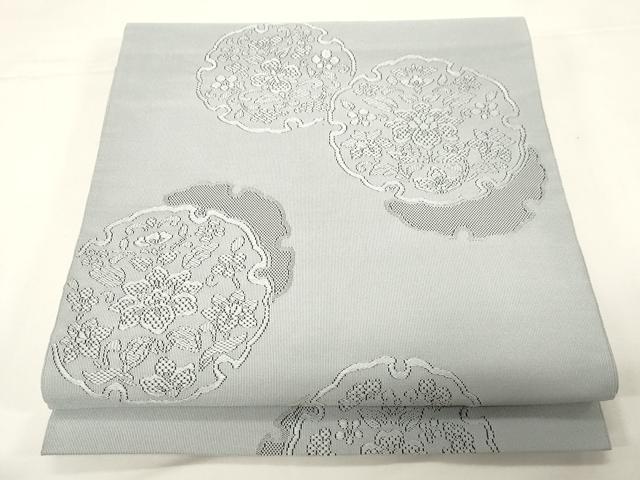 平和屋着物●爪掻き本綴れ　八寸名古屋帯　雪輪草花文　正絹　逸品　CABE3698dy