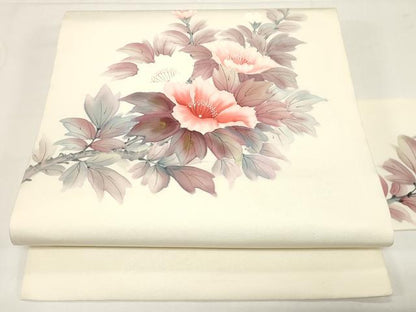 平和屋着物●内山晴祥　手描き　塩瀬　九寸名古屋帯　草花文　金彩　正絹　逸品　CABE3701dy