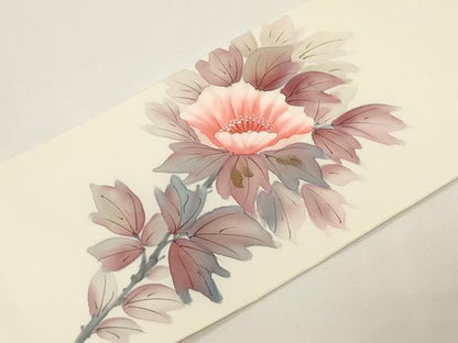 平和屋着物●内山晴祥　手描き　塩瀬　九寸名古屋帯　草花文　金彩　正絹　逸品　CABE3701dy