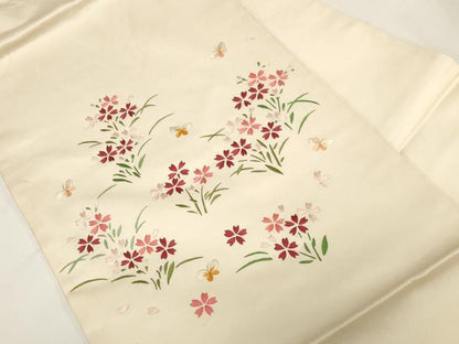 平和屋着物●九寸名古屋帯　総刺繍　花蝶文　正絹　逸品　CABE3702dy