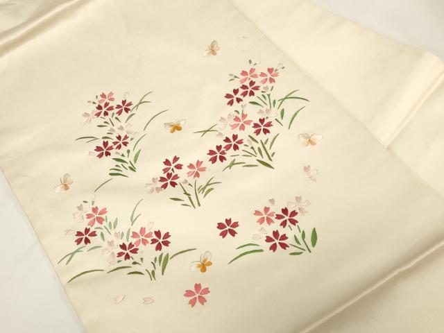 平和屋着物●九寸名古屋帯　総刺繍　花蝶文　正絹　逸品　CABE3702dy