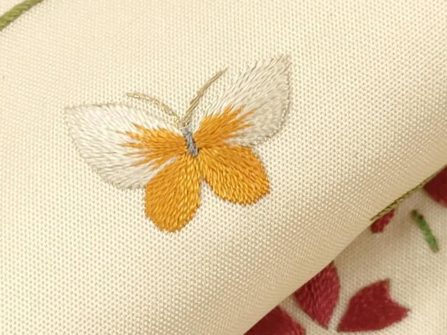 平和屋着物●九寸名古屋帯　総刺繍　花蝶文　正絹　逸品　CABE3702dy