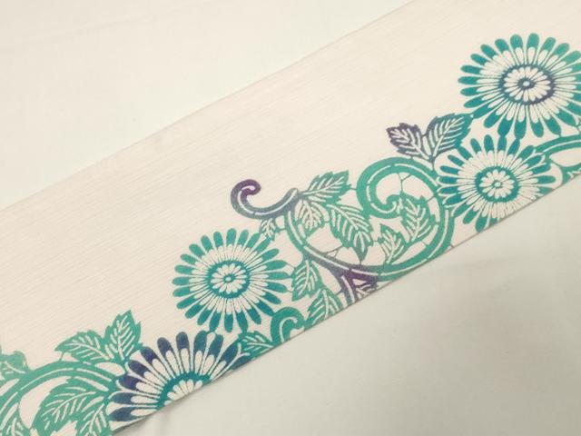 平和屋着物●全通柄九寸名古屋帯　型染め　花唐草文　正絹　逸品　CABE3704dy