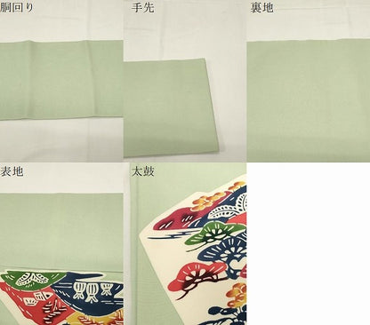 平和屋着物●塩瀬　九寸名古屋帯　型染め　風景文　正絹　逸品　CABE3708dy