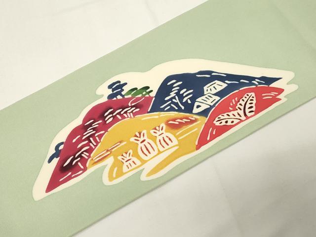 平和屋着物●塩瀬　九寸名古屋帯　型染め　風景文　正絹　逸品　CABE3708dy