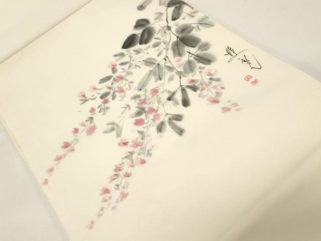 平和屋着物●塩瀬　九寸開き名古屋帯　作家物　手描き　草花文　正絹　逸品　CABE3711dy