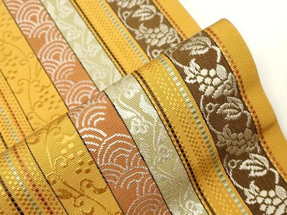 平和屋着物●本場筑前博多織　両面　半幅帯　草花間道　児島織物謹製　証紙付き　正絹　逸品　CABE3717dy