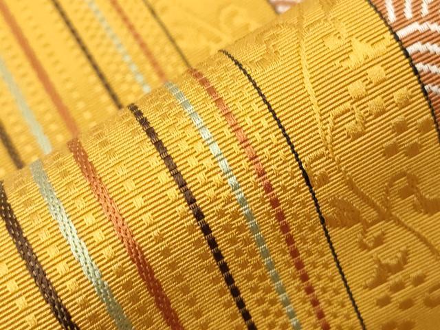 平和屋着物●本場筑前博多織　両面　半幅帯　草花間道　児島織物謹製　証紙付き　正絹　逸品　CABE3717dy