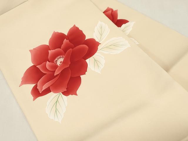 平和屋着物●塩瀬　九寸名古屋帯　手描き　牡丹　正絹　逸品　未使用　CABE3733dy