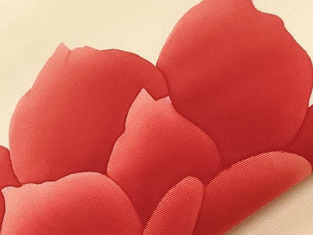 平和屋着物●塩瀬　九寸名古屋帯　手描き　牡丹　正絹　逸品　未使用　CABE3733dy