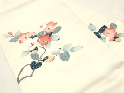 平和屋着物●塩瀬　九寸名古屋帯　友禅　枝花文　正絹　逸品　CABE3735dy