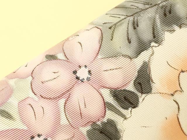 平和屋着物●塩瀬　九寸名古屋帯　手描き　草花文　正絹　逸品　未使用　CABE3737dy
