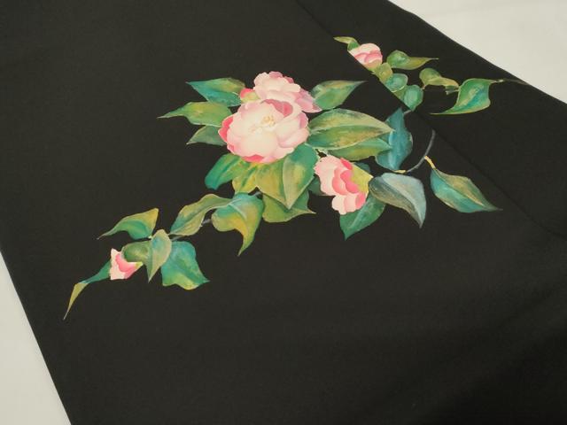平和屋着物●加賀友禅の巨匠　初代　由水十久　塩瀬　九寸名古屋帯　手描き　草花文　黒地　金彩　正絹　逸品　CABE3738dy