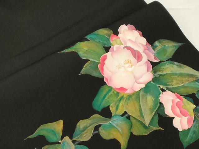 平和屋着物●加賀友禅の巨匠　初代　由水十久　塩瀬　九寸名古屋帯　手描き　草花文　黒地　金彩　正絹　逸品　CABE3738dy